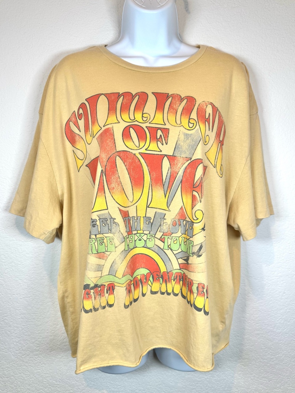 Zoe + Liv Yellow 'Summer of Love' Vintage Inspired Oversized Crop Graphic Tee